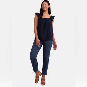 Time and Tru - Navy Blue Tank Top with Flutter Sleeves - Size: L
